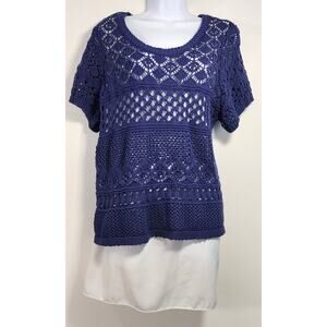 GNW Crochet Knit Top Blue Boho Layered Sheer Blouse WOMEN'S PLUS 3X